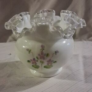 Fenton Violets In The Snow Vase With Siver Crest Numbered